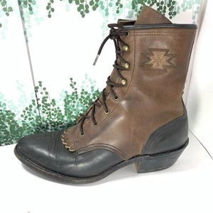 Abilene Vintage Brown Leather Western Kiltie Ankle Boots Size 6M Womens  - Picture 1 of 15