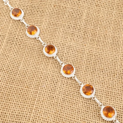 Sterling Silver Citrine Stone Chain Anniversary Black Friday Bracelet Jewelry - Image 1 of 4