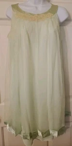 VTG 1960s Nylon Chiffon Short Nightgown Seafoam Ivory Lace 40" Bust - Picture 1 of 6