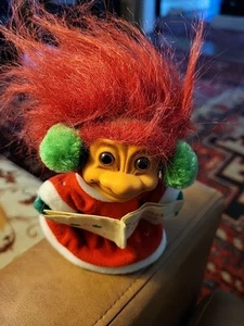 Vintage Russ Troll Doll Christmas Carols Green Earmuffs Red Hair Brown Eyes - Picture 1 of 7