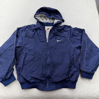 VTG 90s Nike Men's Navy Blue Hooded Windbreaker Jacket Lightweight Sportswear L - Image 1 of 4