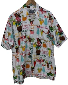 High Seas Trading Co Tiki Drinks Retro Hawaiian Shirt, White, SS, Men’s XXL USA - Picture 1 of 5