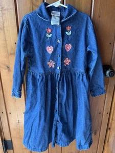 Vintage Laura Ashley - Mother & Me Denim Dress - Embroidered Flowers - Size 6 - Picture 1 of 4