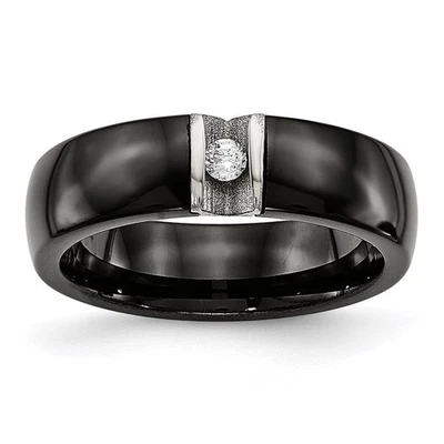Cincel Unisex Anillo Circonita cúbica Corte Láser Negro Cerámica y Acero Inoxidable Pulido SR558 Foto 1 de 4