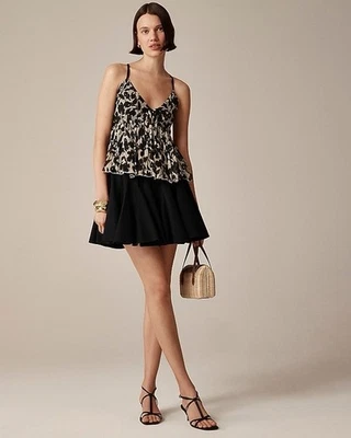 Blusa Top J.Crew Talla Pequeña Cuello en V Fluido Volantes en Negro Beige Floral Nueva con Etiquetas Foto 1 de 4