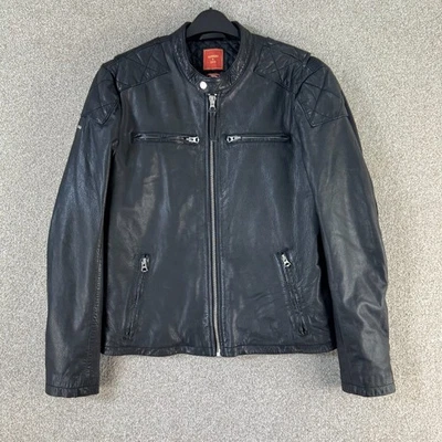 Superdry Mens Leather Biker Jacket L Black Quilted Yokohama Moto Winter Gift - Image 1 of 4