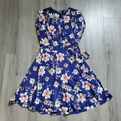 Yumi Kim Wrap Dress Silk XS Blue Floral Whimsi Garden Party Flirty Cottagecore - Image 1 of 4