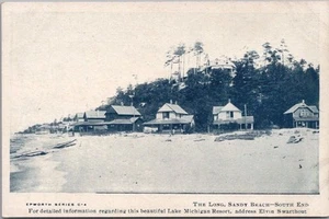 Postal de Ludington, Michigan de la década de 1910 "LONG SANDY BEACH - South End" casas SIN USAR - Imagen 1 de 2