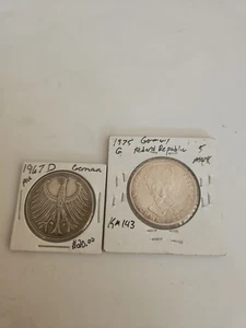 1967 D Deutschland Silber 5 Mark & 1975 German 5 Mark Albert Einstein. 625 Silber - Bild 1 von 2