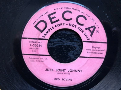 Red Sovine JUKE JOINT JOHNNY 1957 Decca 45 rpm PROMOTIONAL single G+ - Image 1 of 4