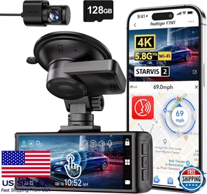 Cámara de tablero doble 4K delantera y trasera con pantalla táctil de 3,18", tarjeta de 128 GB, GPS, noche - Imagen 1 de 9