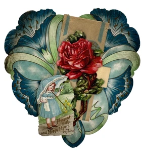 Antique Victorian Die-Cut Stand Up Layered Floral Heart Valentine Card 1800s - Picture 1 of 7
