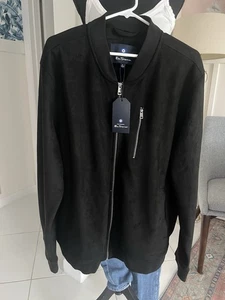 Ben Sherman Faux Suede Bomber Jacket Men’s XL Black Full Zip Front Pocket NWT - Picture 1 of 12