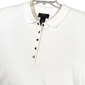 Lauren Ralph Lauren Women's 3X White Ribbed Roll-Tab Sleeve Polo Shirt - Picture 1 of 6