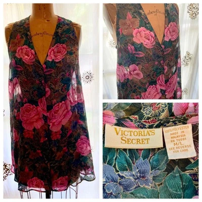 Camisón de Colección VICTORIAS SECRET Etiqueta Dorada Verde Rosas Transparentes Floral Chemise M/L Foto 1 de 4