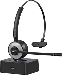 Bluetooth Headset V5.3 – Noise Cancelling Mic, Mute, Multipoint, Charging Base - Picture 1 of 6
