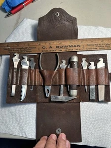 pocket tool kit set Antique With Leather Pouch Complete Vintage Knife - Picture 1 of 19
