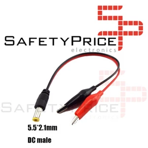 Conector Jack de voltaje CC DC macho 5,5*2,1mm a Cable Clip pinzas cocodrilo - Imagen 1 de 1