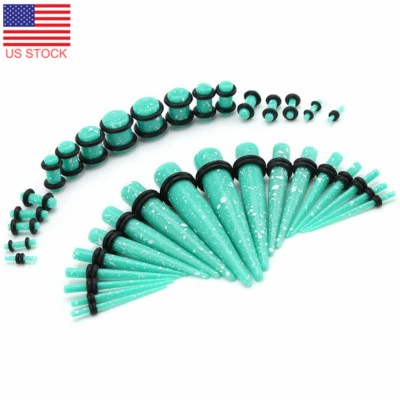 36pcs Acrylic Ear Gauge Stretching Kit White Spots O-Ring Taper Plug Set 14G-00G - Image 1 of 4