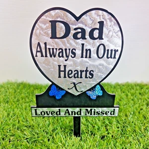 Vater herzförmige Gedenktafel Grab Geschenk Tribut blau funkelnder Schmetterling - Bild 1 von 3