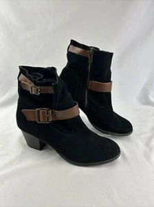 Dolce Vita Womens Ankle Boots Size 8 Black Leather Suede Buckles Fashion Bootie - Picture 1 of 11