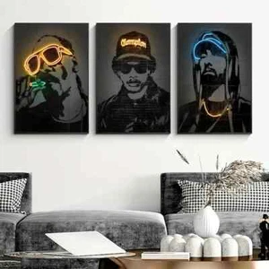 3pcs Neon Light Hip-Hop Music Singer Painting Canvas Unframed - Picture 1 of 9