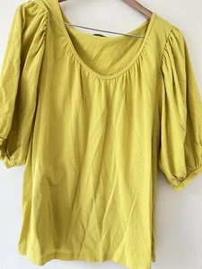 Ladies Green Puff Sleeve soft Cotton knit Fashion Top Size 14AU - Picture 1 of 2