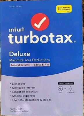 TurboTax Deluxe 2021 Tax Software - Physical Disc Or Download. Federal Only 237 - Image 1 of 2