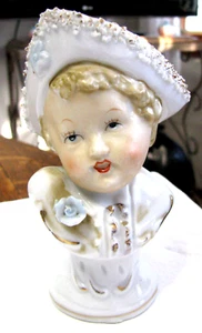 Adorable Antique Child with Hat Porcelain Head Vase - Picture 1 of 5