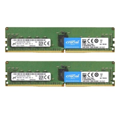 Crucial 32GB (2X16GB) 2933MHz DDR4 PC4-23400 ECC Registered Memory CT16G4RFD8293 - Image 1 of 4