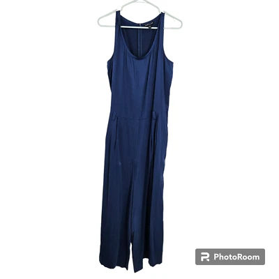 Комбинезон Eileen Fisher синий без рукавов эластичный атласный шелк широкие ноги укороченный размер M - Изображение 1 из 4