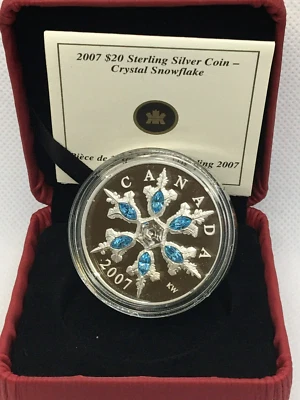 2007 Canada $20 Sterling Silver Coin - Blue Crystal Snowflake - Image 1 of 3