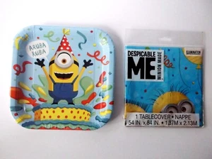 Despicable Me Birthday Party Paper Plates 8cts. Plastic Tablecover 54"x 84" - Picture 1 of 5