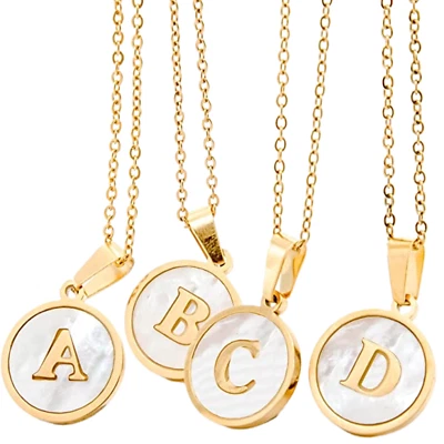 Collar con inicial de oro de 18k con letras colgante alfabeto de la A a la Z perlas madre Foto 1 de 4