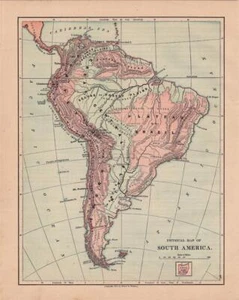 1880 HARPER'S SCHOOL GEOGRAPHY ATLAS-PHYSICAL MAP OF SOUTH AMERICA - Picture 1 of 1