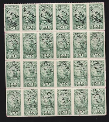 US Vintage State of California 20c Distilled Spirit Tax Stamp Block of 24  - Image 1 of 2