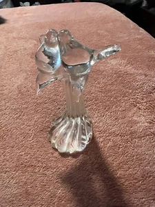 Vintage Love Birds Clear Art Glass Figurine On Tree Branch Trunk 7 Inches - Picture 1 of 4