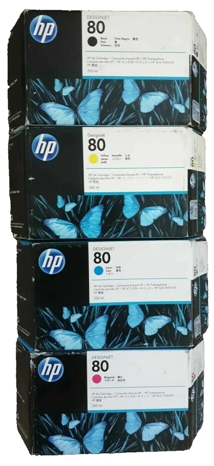 Genuine HP 80 Ink Cartridges C4871A C4846A C4847A C4848A 350ml - No Box - Image 1 of 1
