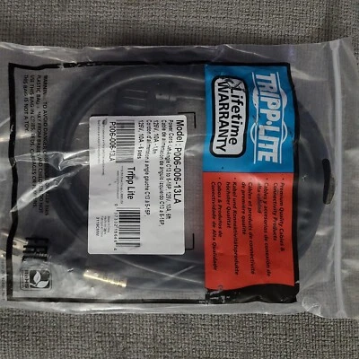 New Tripp Lite Black 6-Foot Power Cord Left Angle P006-006 13LA - Image 1 of 4