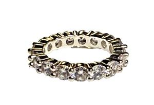 Vintage Ring Silver Tone Metal Rhinestones Size O - Picture 1 of 4