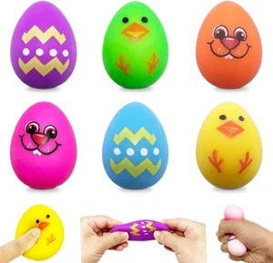 6 Pack Printed Stress Balls Easter Eggs Squishy Stress Relief Toys for Kids NEW - Picture 1 of 6