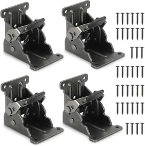 4 Pack Folding Brackets for Table Bed Leg Feet, Self-Lock Hinge Hardware with Sc - Picture 1 of 12