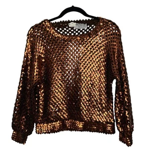 Harry Acton Party Collectibles Vintage Copper Fully Sequined Evening Top Sz M - Picture 1 of 8