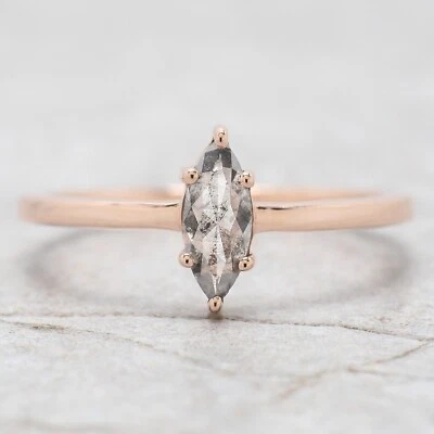 0.51 Ct Marquise Salt And Pepper Diamond Ring 14K Rose Gold Engagement Gift Ring - Image 1 of 4