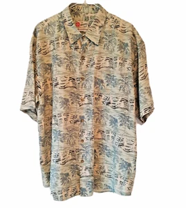 Hilo Hattie XL camicia uomo hawaiana con bottoni palme hula ragazza vintage verde - Foto 1 di 6
