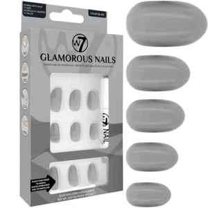 W7 Glamorous Nails - Clean Slate False Fake Stick On Glue Included Grey Shiny - Picture 1 of 2