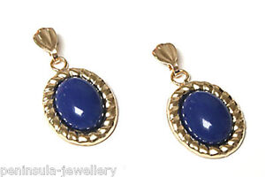 9ct Gold Lapis Lazuli Drop Earrings Gift Boxed Made in UK 