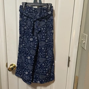 Jenna & Jessie Boho Gaucho Style Pants Size 8 Girls Blue & white Paisley Print - Picture 1 of 5