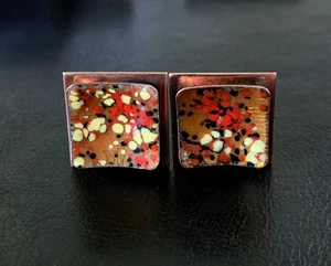 🎨🖌VTG MATISSE RENOIR SQUARE COPPER SPLATTER PAINTING ENAMELED CLIP ON EARRINGS - Picture 1 of 10