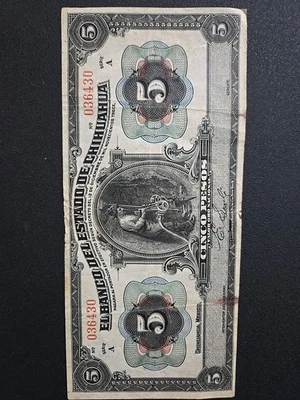 México 5 Pesos 1913 'ESTADO DE CHIHUAHUA" UNC Pick Foto 1 de 4